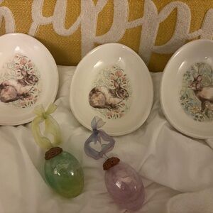 Charming Vintage Pottery Barn Bunny Plates and Vintage Crackled Russ Easter Eggs